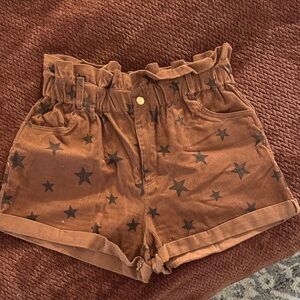 Le Lis Brown Star High Waist Shorts